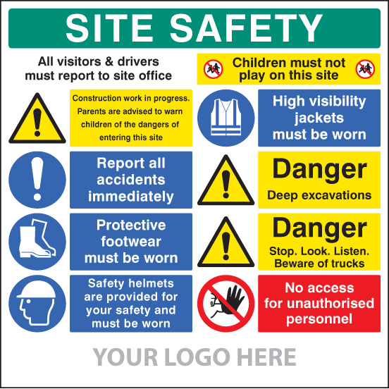 Site Safety Board Multi Message Deep Excavations Site Saver Sign 12x12mm