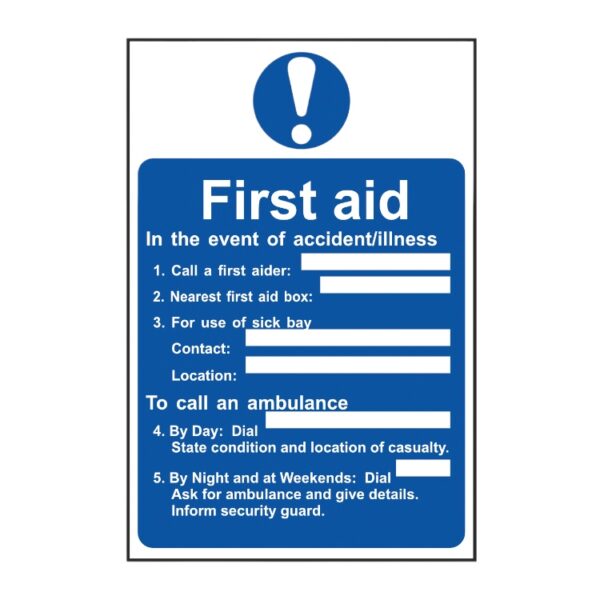 First Aid In The Event Of Accident/Illness