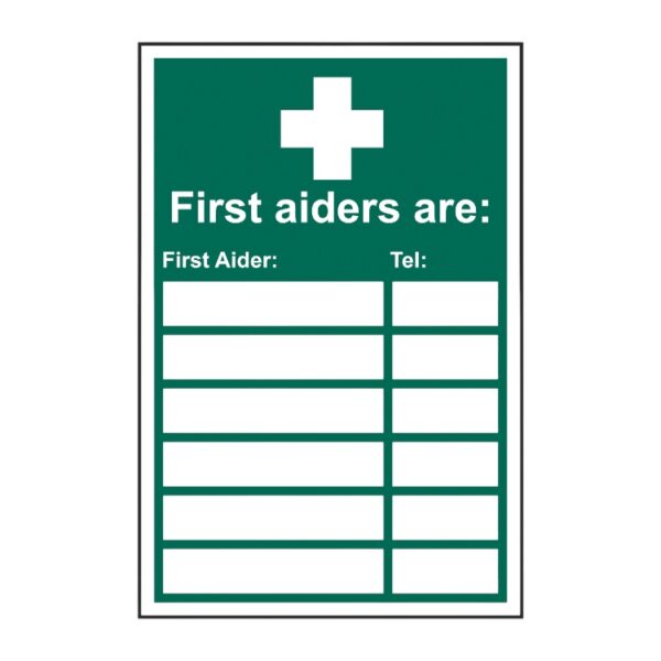 First Aid - Your First Aiders Are (6 Names & Telephone)